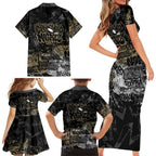 Collingwood Magpies Family Matching Short Sleeve Bodycon Dress and Hawaiian Shirt Urban Graffiti Street Art - Bold Abstract Spray Paint