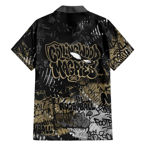 Collingwood Magpies Family Matching Short Sleeve Bodycon Dress and Hawaiian Shirt Urban Graffiti Street Art - Bold Abstract Spray Paint