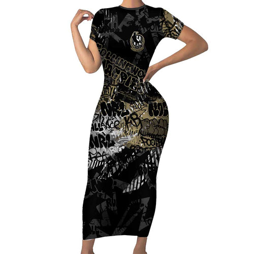 Collingwood Magpies Family Matching Short Sleeve Bodycon Dress and Hawaiian Shirt Urban Graffiti Street Art - Bold Abstract Spray Paint