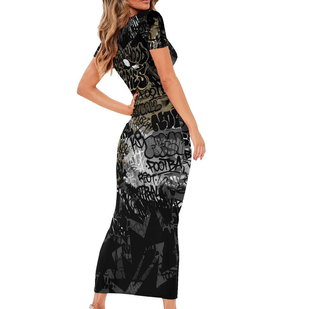 Collingwood Magpies Family Matching Short Sleeve Bodycon Dress and Hawaiian Shirt Urban Graffiti Street Art - Bold Abstract Spray Paint