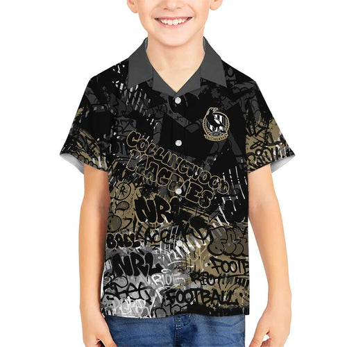 Collingwood Magpies Family Matching Short Sleeve Bodycon Dress and Hawaiian Shirt Urban Graffiti Street Art - Bold Abstract Spray Paint