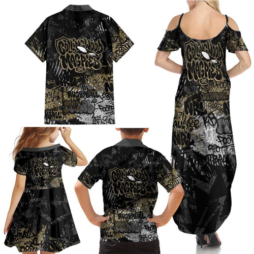 Collingwood Magpies Family Matching Summer Maxi Dress and Hawaiian Shirt Urban Graffiti Street Art - Bold Abstract Spray Paint