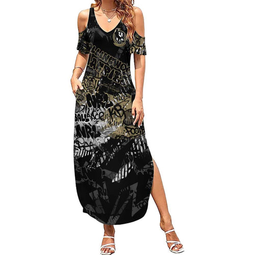 Collingwood Magpies Family Matching Summer Maxi Dress and Hawaiian Shirt Urban Graffiti Street Art - Bold Abstract Spray Paint