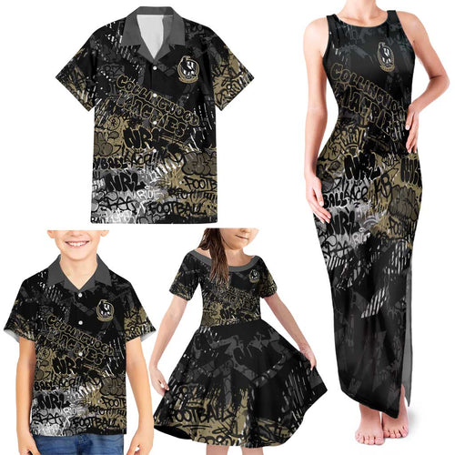 Collingwood Magpies Family Matching Tank Maxi Dress and Hawaiian Shirt Urban Graffiti Street Art - Bold Abstract Spray Paint