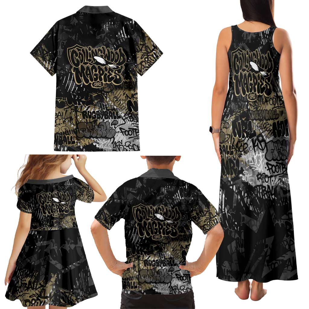 Collingwood Magpies Family Matching Tank Maxi Dress and Hawaiian Shirt Urban Graffiti Street Art - Bold Abstract Spray Paint