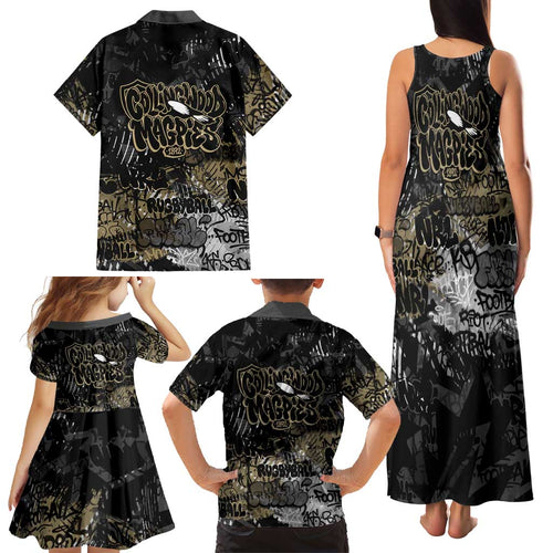 Collingwood Magpies Family Matching Tank Maxi Dress and Hawaiian Shirt Urban Graffiti Street Art - Bold Abstract Spray Paint