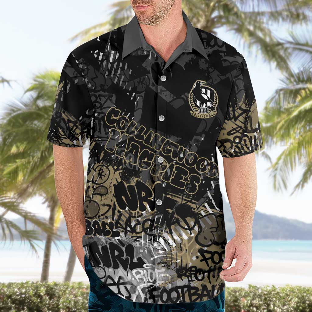Collingwood Magpies Hawaiian Shirt Urban Graffiti Street Art - Bold Abstract Spray Paint