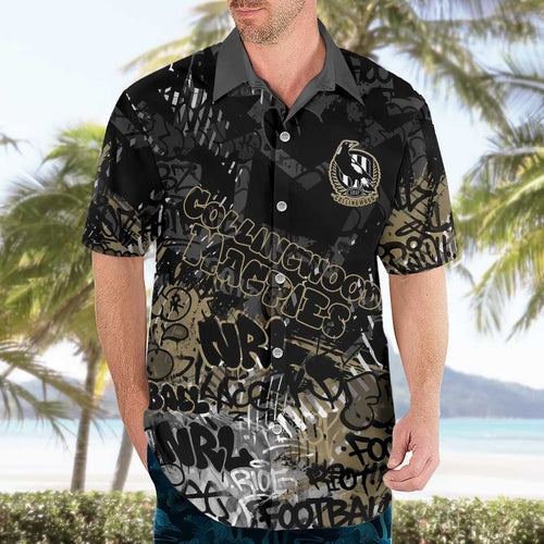Collingwood Magpies Hawaiian Shirt Urban Graffiti Street Art - Bold Abstract Spray Paint