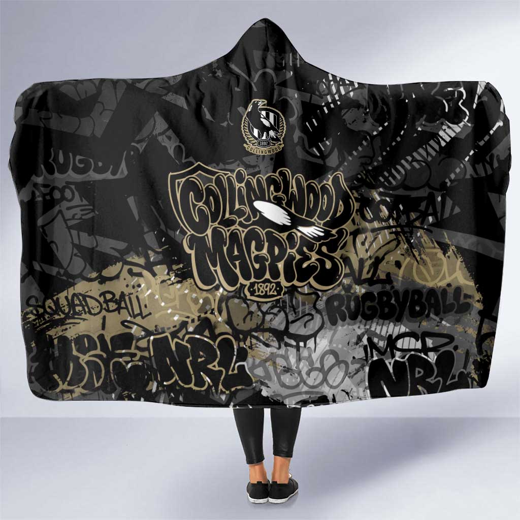 Collingwood Magpies Hooded Blanket Urban Graffiti Street Art - Bold Abstract Spray Paint