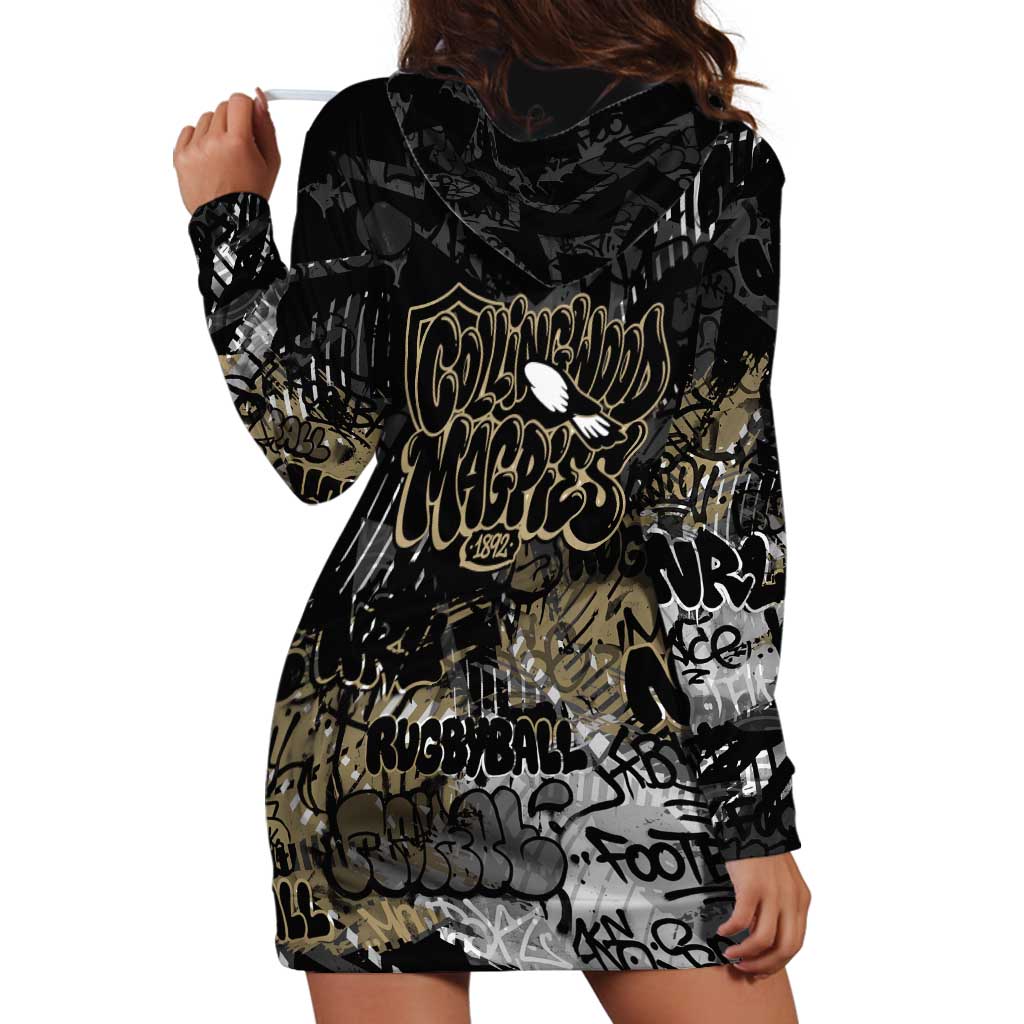 Collingwood Magpies Hoodie Dress Urban Graffiti Street Art - Bold Abstract Spray Paint