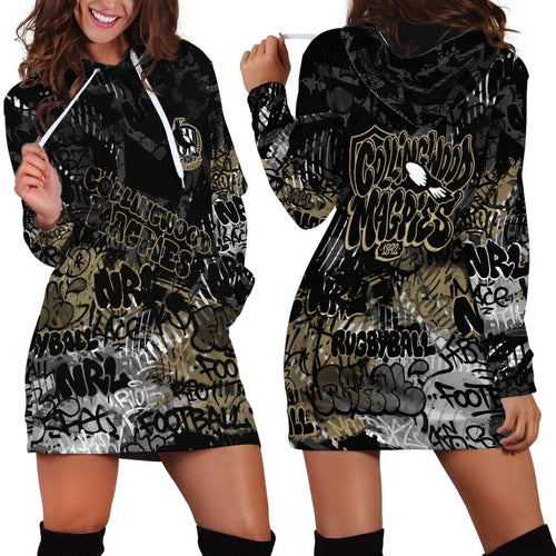 Collingwood Magpies Hoodie Dress Urban Graffiti Street Art - Bold Abstract Spray Paint