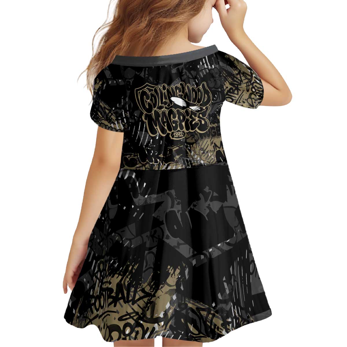 Collingwood Magpies Kid Short Sleeve Dress Urban Graffiti Street Art - Bold Abstract Spray Paint