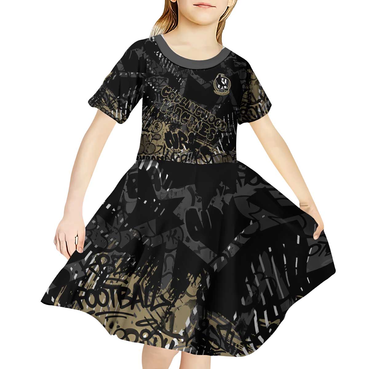 Collingwood Magpies Kid Short Sleeve Dress Urban Graffiti Street Art - Bold Abstract Spray Paint