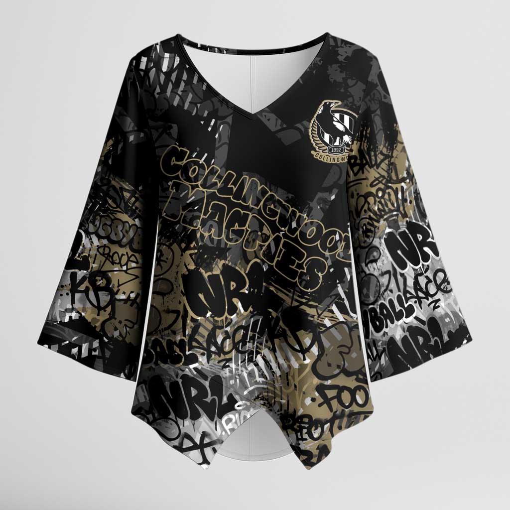 Collingwood Magpies Kimono Sleeve Blouse Urban Graffiti Street Art - Bold Abstract Spray Paint