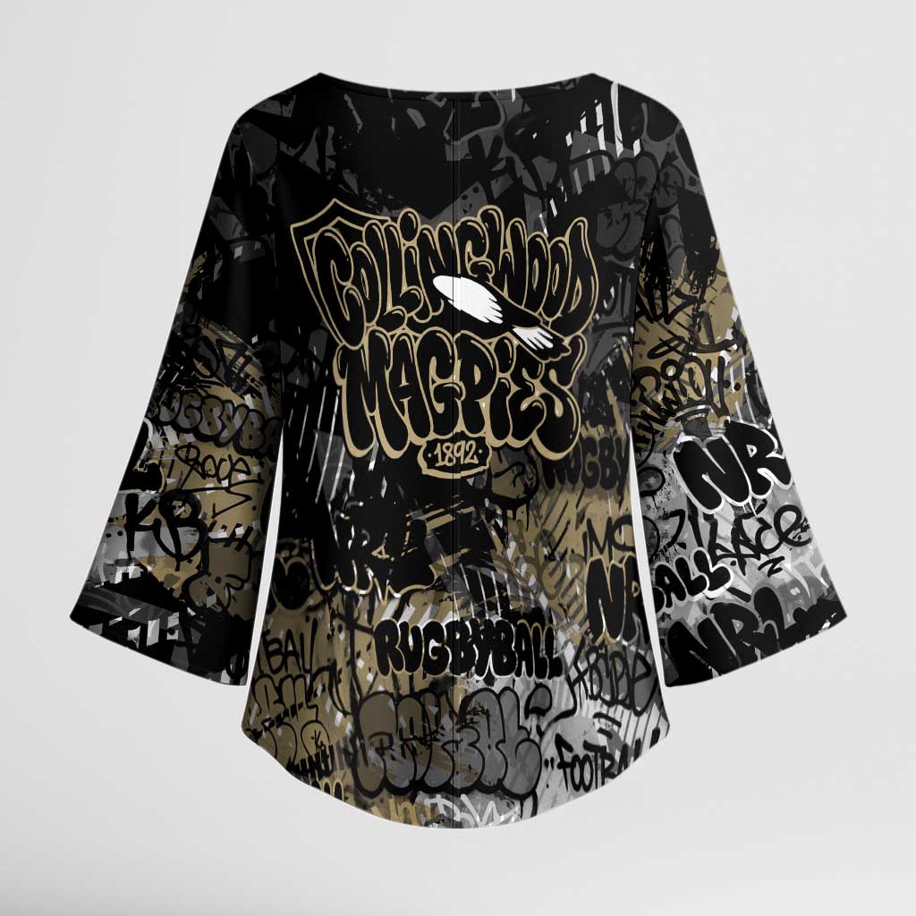 Collingwood Magpies Kimono Sleeve Blouse Urban Graffiti Street Art - Bold Abstract Spray Paint