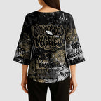 Collingwood Magpies Kimono Sleeve Blouse Urban Graffiti Street Art - Bold Abstract Spray Paint