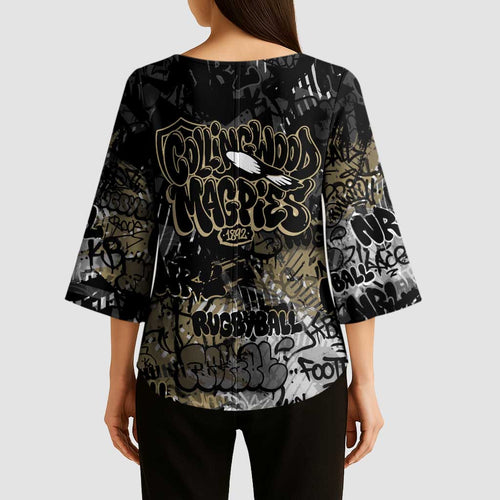 Collingwood Magpies Kimono Sleeve Blouse Urban Graffiti Street Art - Bold Abstract Spray Paint