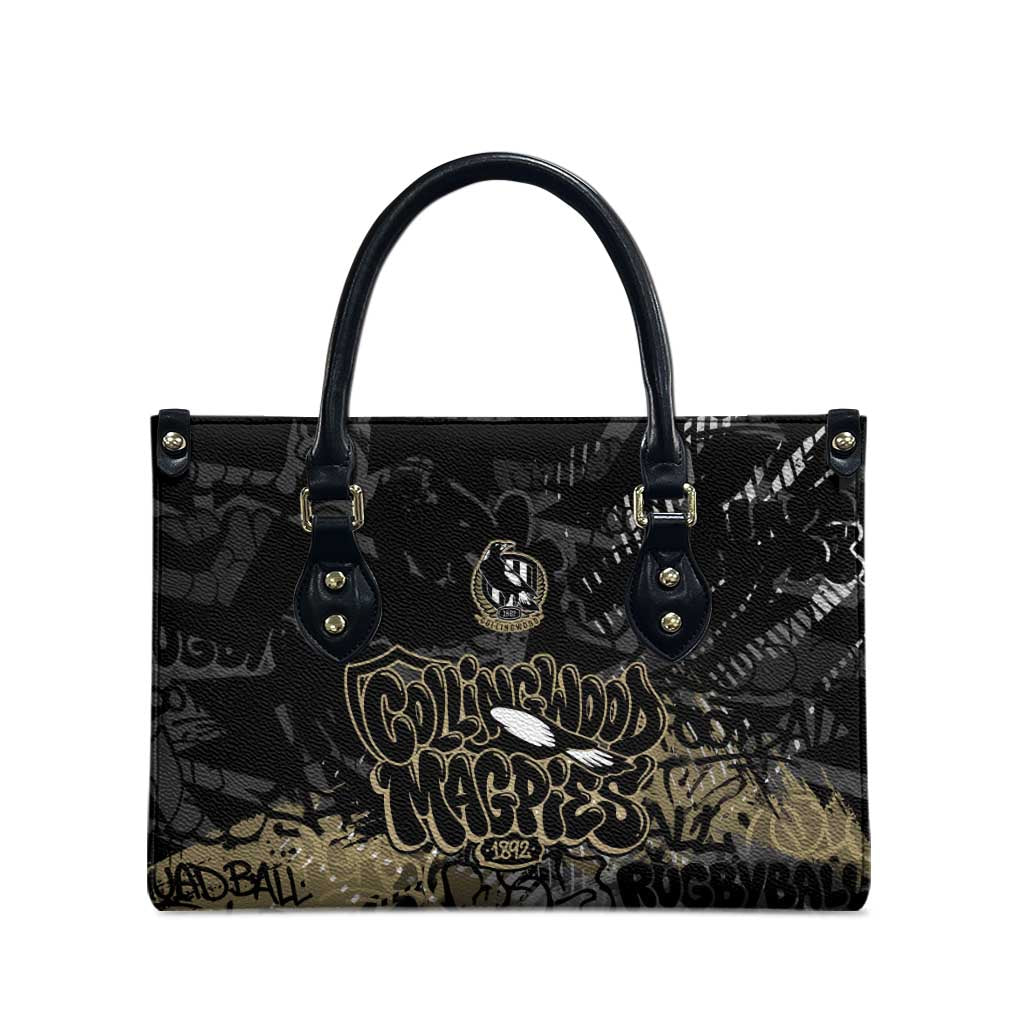 Collingwood Magpies Leather Bag Urban Graffiti Street Art - Bold Abstract Spray Paint