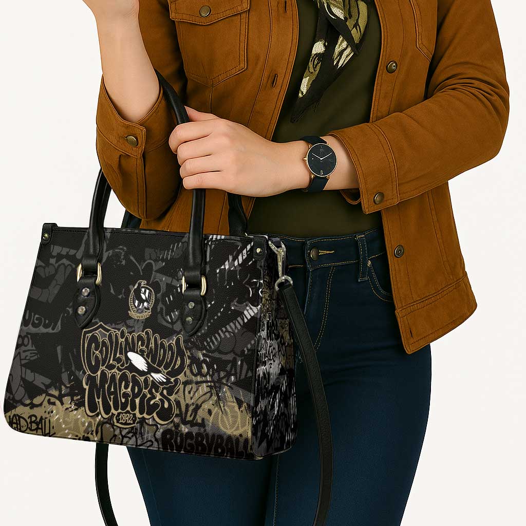 Collingwood Magpies Leather Bag Urban Graffiti Street Art - Bold Abstract Spray Paint