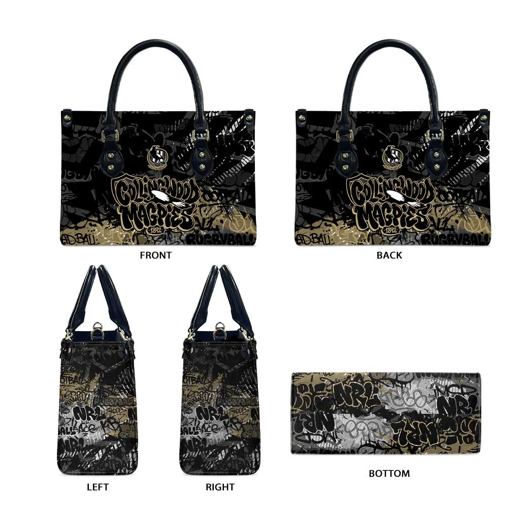 Collingwood Magpies Leather Bag Urban Graffiti Street Art - Bold Abstract Spray Paint