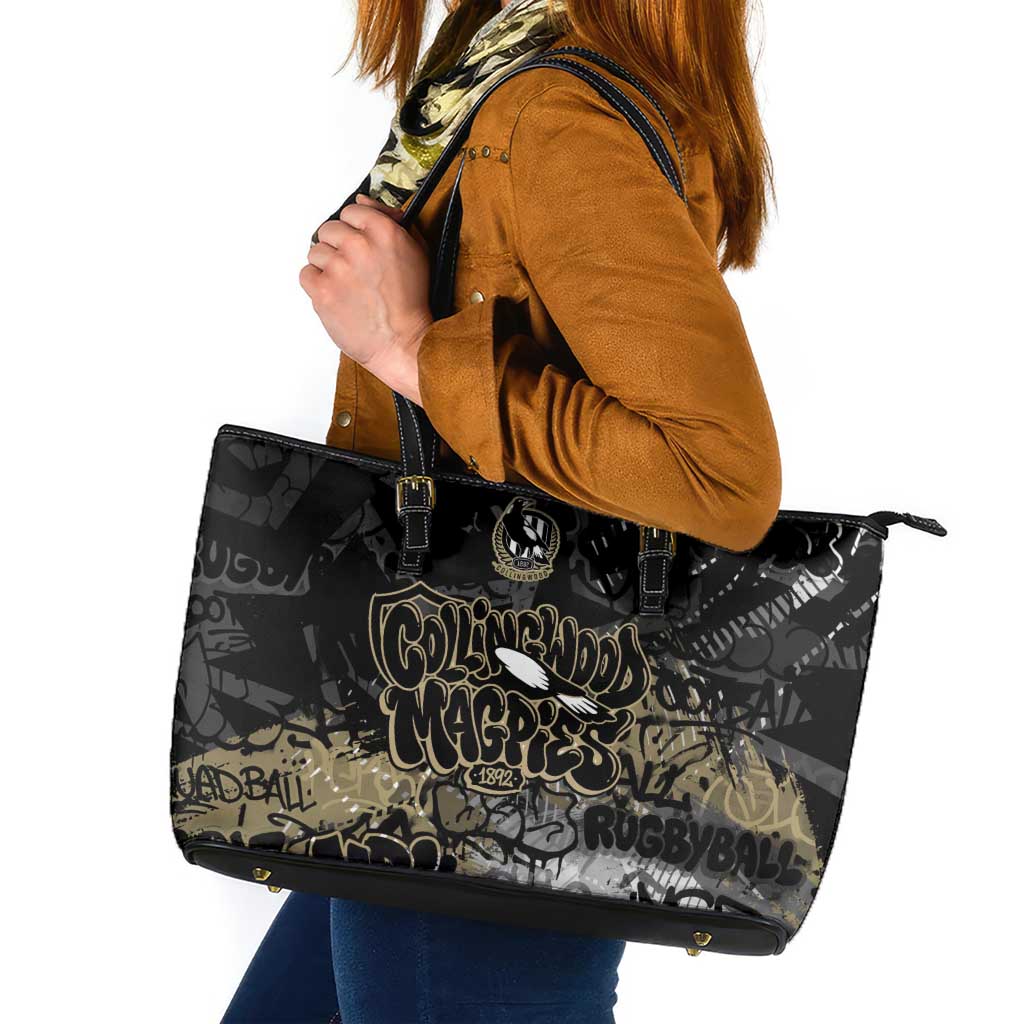 Collingwood Magpies Leather Tote Bag Urban Graffiti Street Art - Bold Abstract Spray Paint