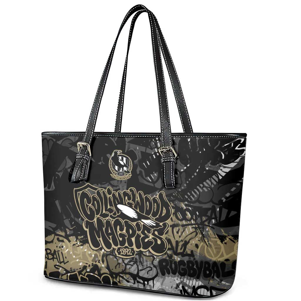 Collingwood Magpies Leather Tote Bag Urban Graffiti Street Art - Bold Abstract Spray Paint