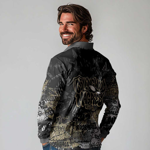 Collingwood Magpies Long Sleeve Polo Shirt Urban Graffiti Street Art - Bold Abstract Spray Paint