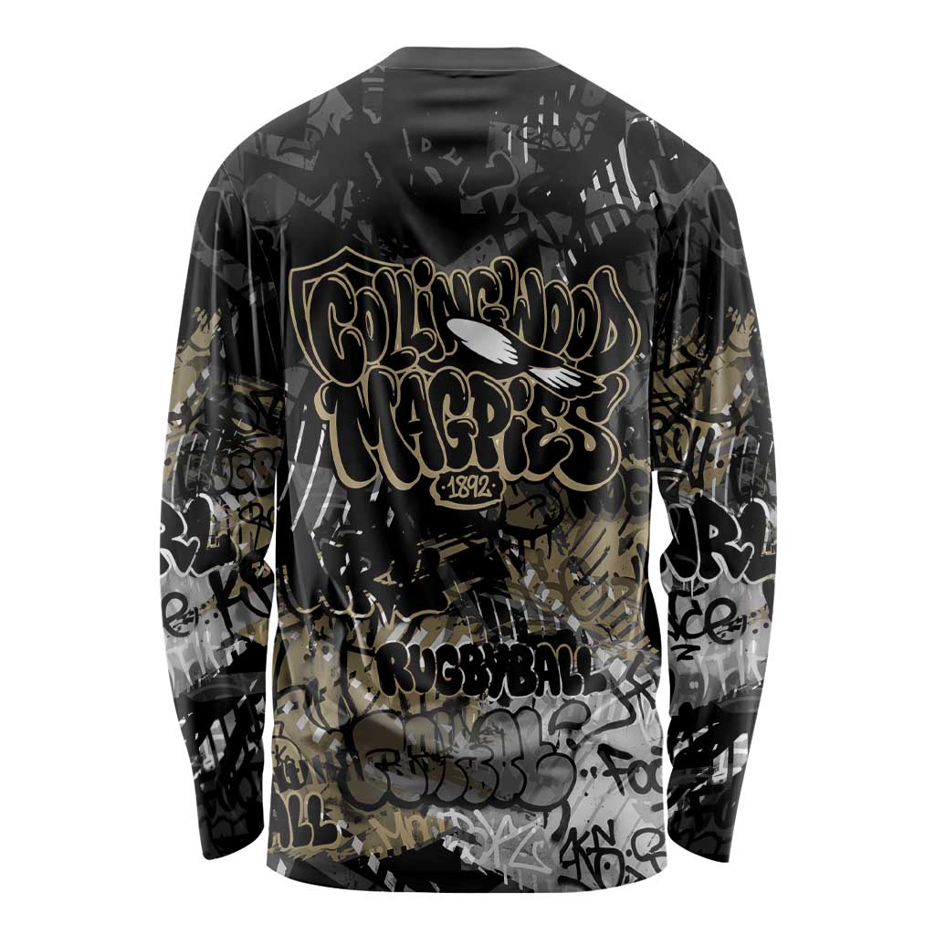Collingwood Magpies Long Sleeve Shirt Urban Graffiti Street Art - Bold Abstract Spray Paint