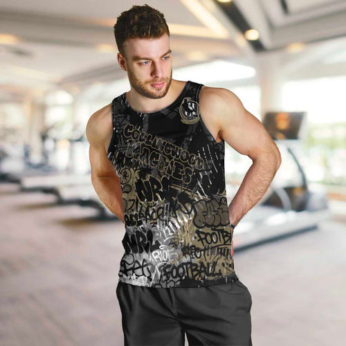 Collingwood Magpies Men Tank Top Urban Graffiti Street Art - Bold Abstract Spray Paint