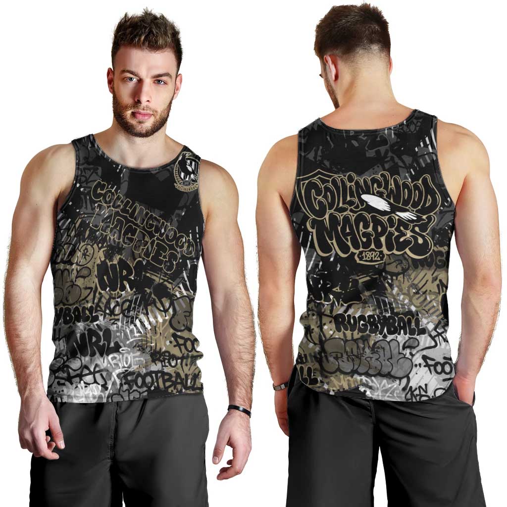 Collingwood Magpies Men Tank Top Urban Graffiti Street Art - Bold Abstract Spray Paint