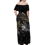 Collingwood Magpies Off Shoulder Maxi Dress Urban Graffiti Street Art - Bold Abstract Spray Paint