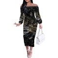 Collingwood Magpies Off The Shoulder Long Sleeve Dress Urban Graffiti Street Art - Bold Abstract Spray Paint