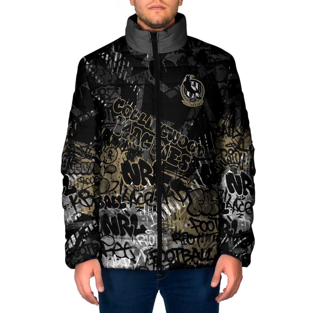 Collingwood Magpies Padded Jacket Urban Graffiti Street Art - Bold Abstract Spray Paint