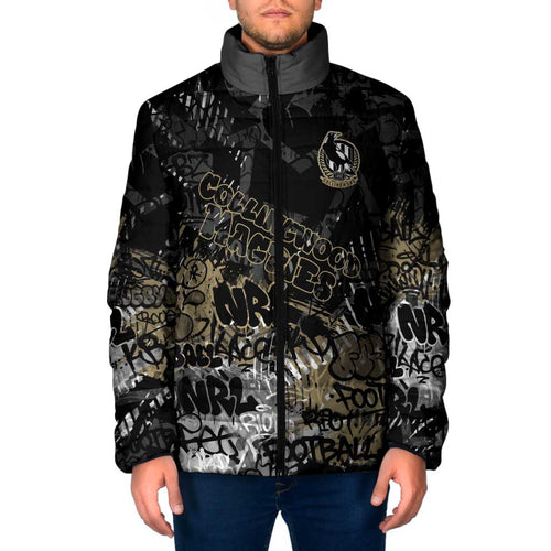 Collingwood Magpies Padded Jacket Urban Graffiti Street Art - Bold Abstract Spray Paint