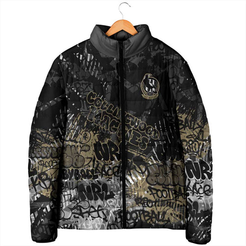 Collingwood Magpies Padded Jacket Urban Graffiti Street Art - Bold Abstract Spray Paint
