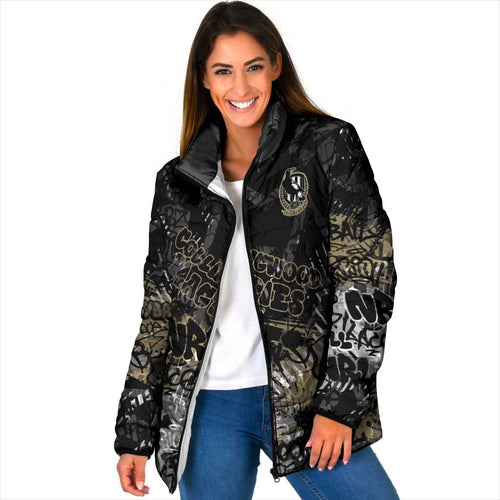 Collingwood Magpies Padded Jacket Urban Graffiti Street Art - Bold Abstract Spray Paint