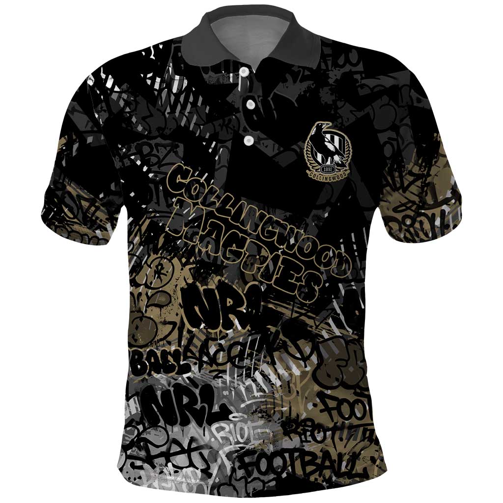 Collingwood Magpies Polo Shirt Urban Graffiti Street Art - Bold Abstract Spray Paint