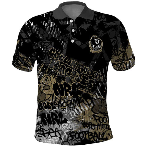 Collingwood Magpies Polo Shirt Urban Graffiti Street Art - Bold Abstract Spray Paint