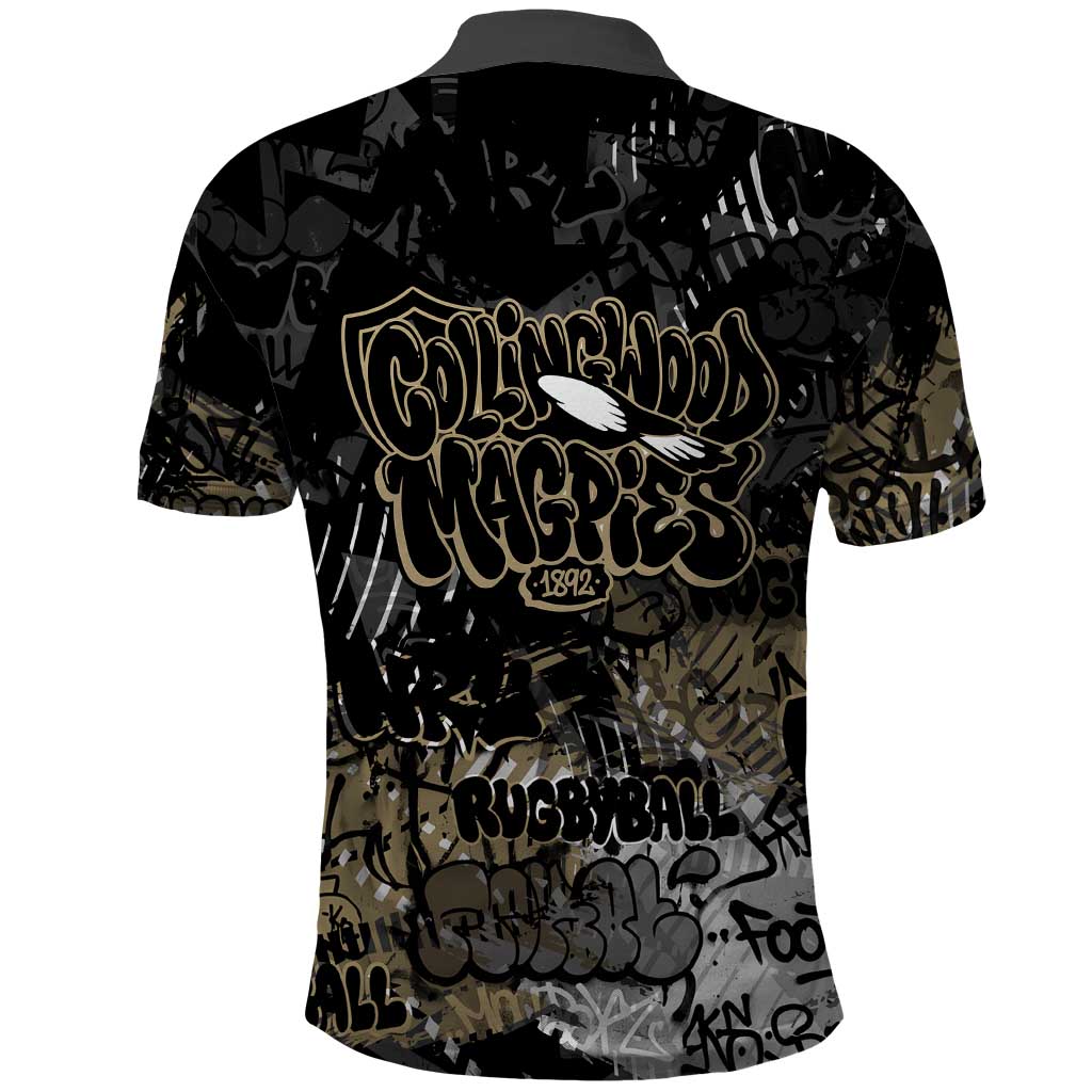 Collingwood Magpies Polo Shirt Urban Graffiti Street Art - Bold Abstract Spray Paint