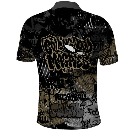 Collingwood Magpies Polo Shirt Urban Graffiti Street Art - Bold Abstract Spray Paint