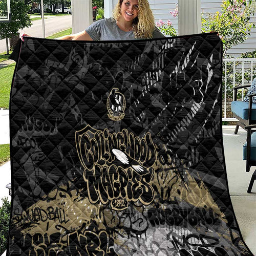 Collingwood Magpies Quilt Urban Graffiti Street Art - Bold Abstract Spray Paint
