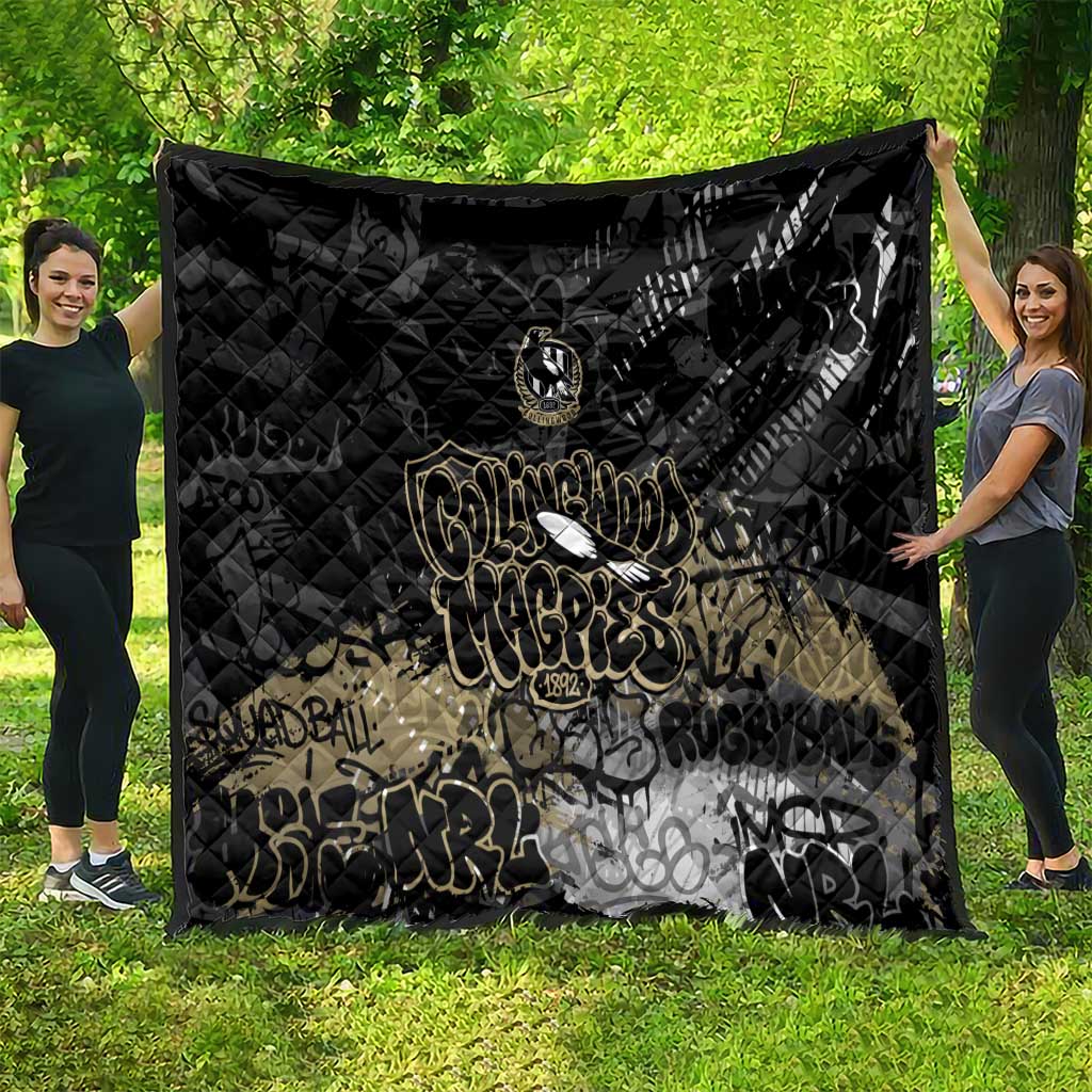 Collingwood Magpies Quilt Urban Graffiti Street Art - Bold Abstract Spray Paint