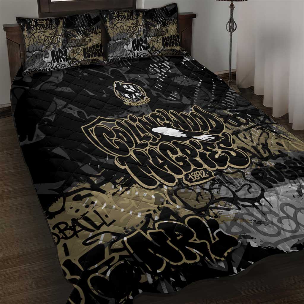 Collingwood Magpies Quilt Bed Set Urban Graffiti Street Art - Bold Abstract Spray Paint