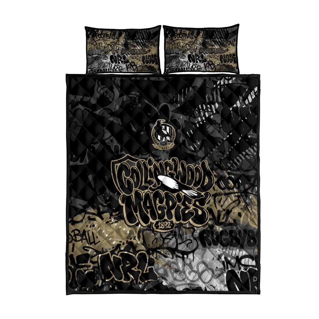 Collingwood Magpies Quilt Bed Set Urban Graffiti Street Art - Bold Abstract Spray Paint