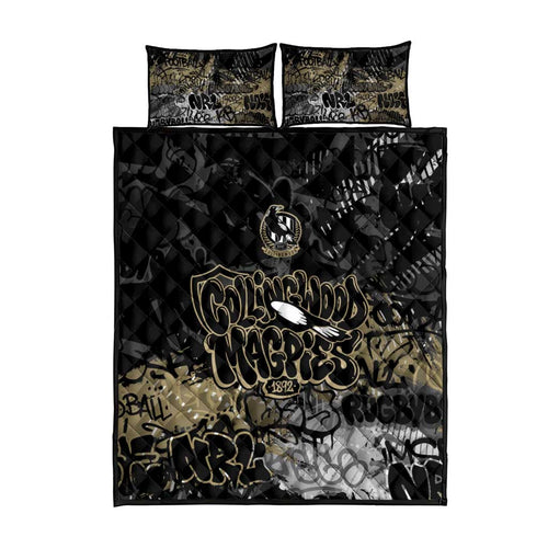 Collingwood Magpies Quilt Bed Set Urban Graffiti Street Art - Bold Abstract Spray Paint