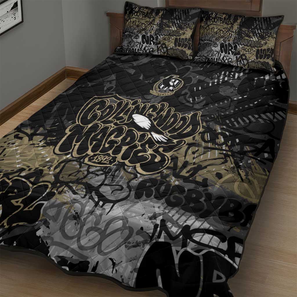 Collingwood Magpies Quilt Bed Set Urban Graffiti Street Art - Bold Abstract Spray Paint