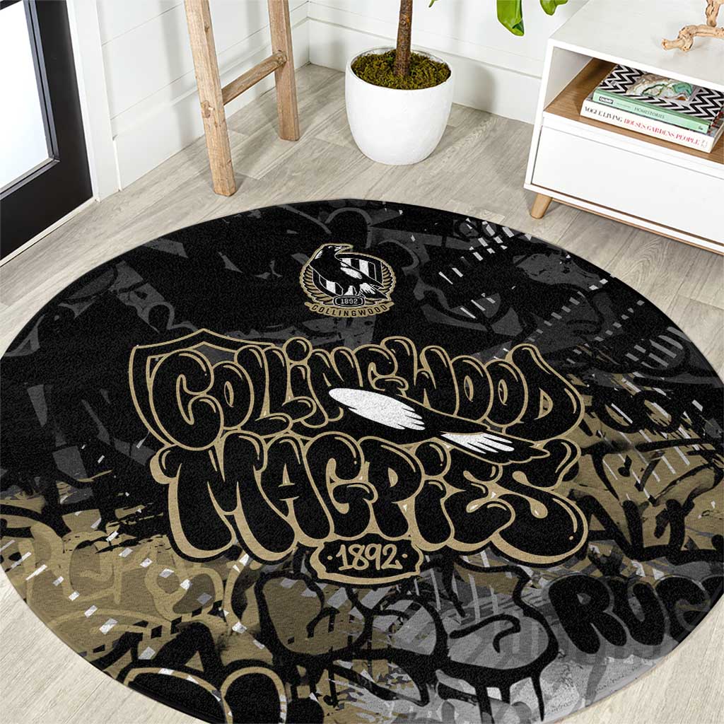 Collingwood Magpies Round Carpet Urban Graffiti Street Art - Bold Abstract Spray Paint