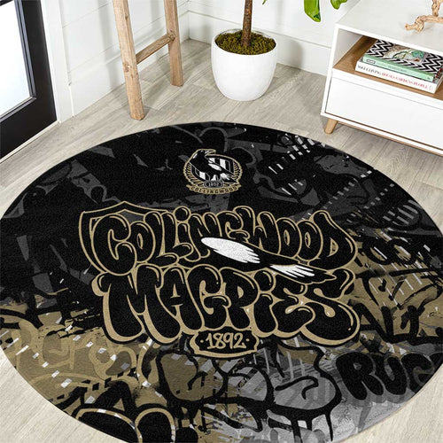 Collingwood Magpies Round Carpet Urban Graffiti Street Art - Bold Abstract Spray Paint