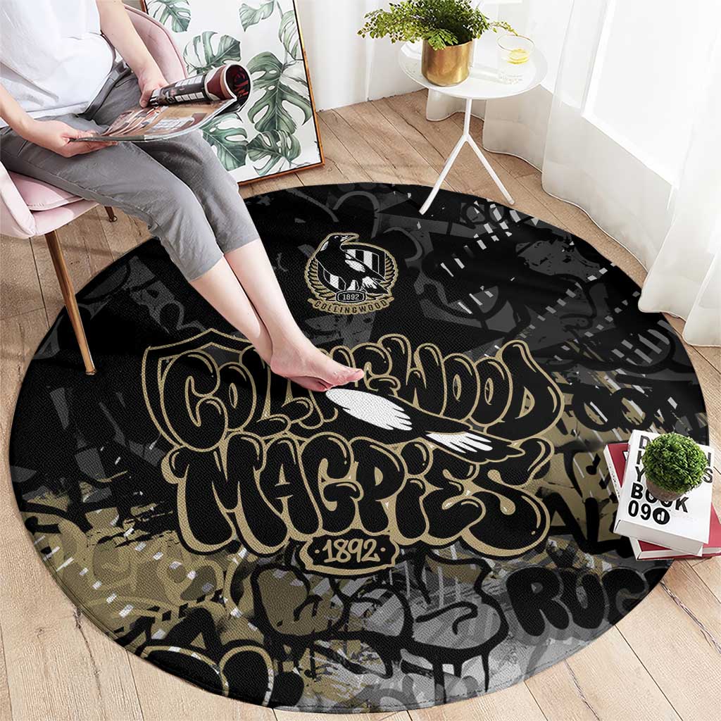 Collingwood Magpies Round Carpet Urban Graffiti Street Art - Bold Abstract Spray Paint