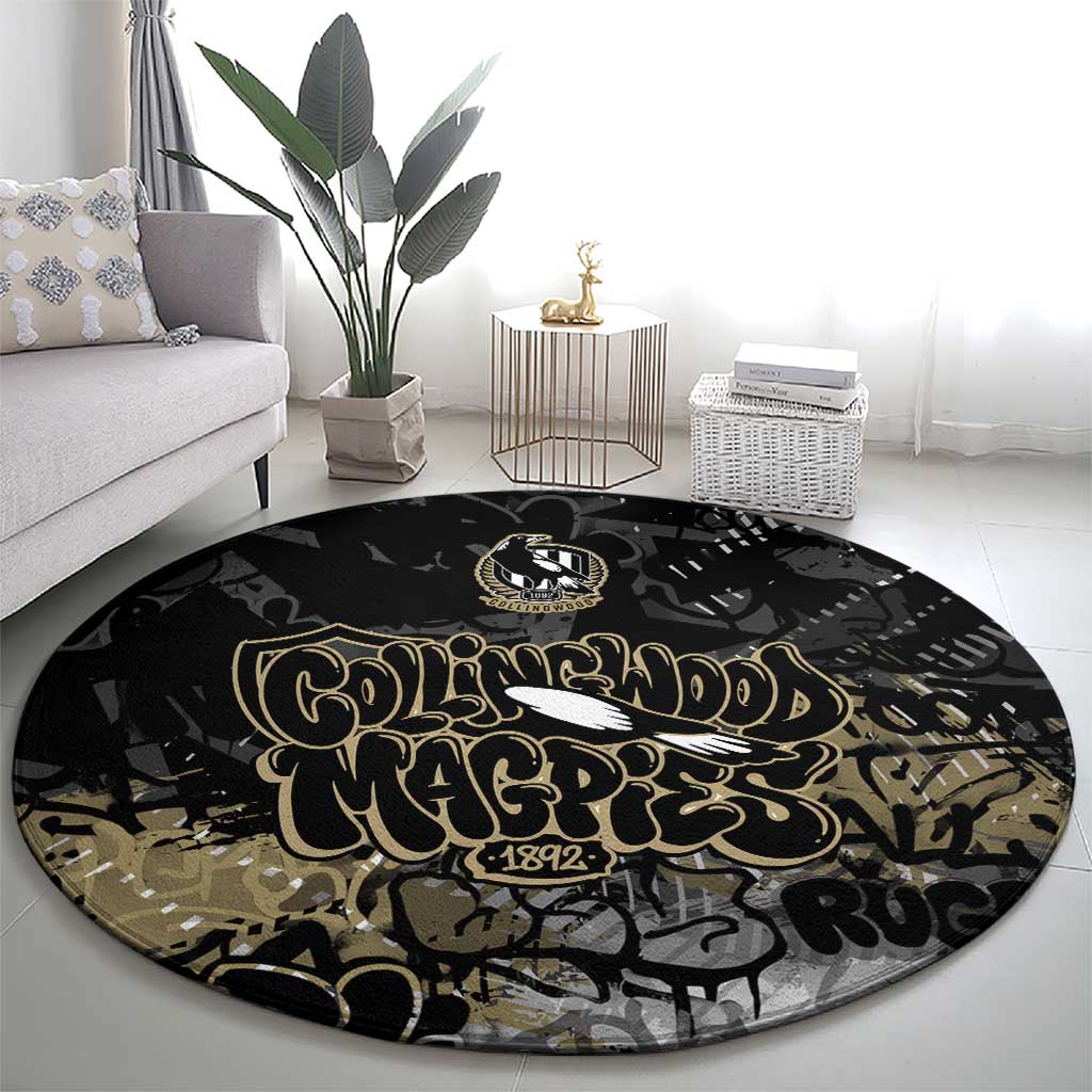 Collingwood Magpies Round Carpet Urban Graffiti Street Art - Bold Abstract Spray Paint